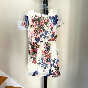 Light Airy Floral Print Adjustable Elastic Waist Fitted Chiffon Dress